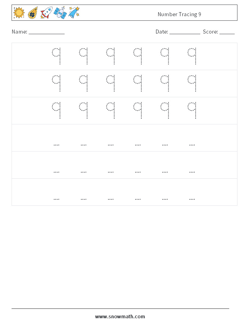 Number Tracing 9 Math Worksheets 8