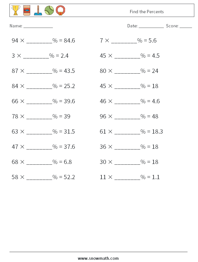 Find the Percents Math Worksheets 4