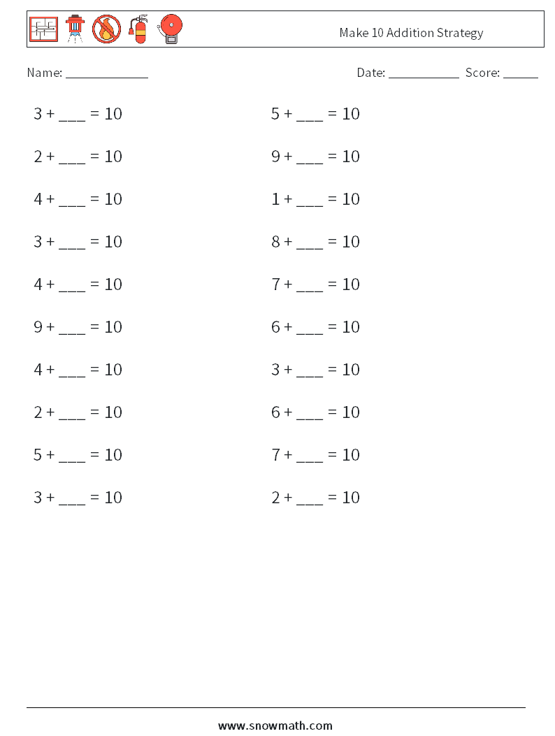 Make 10 Addition Strategy Maths Worksheets 5