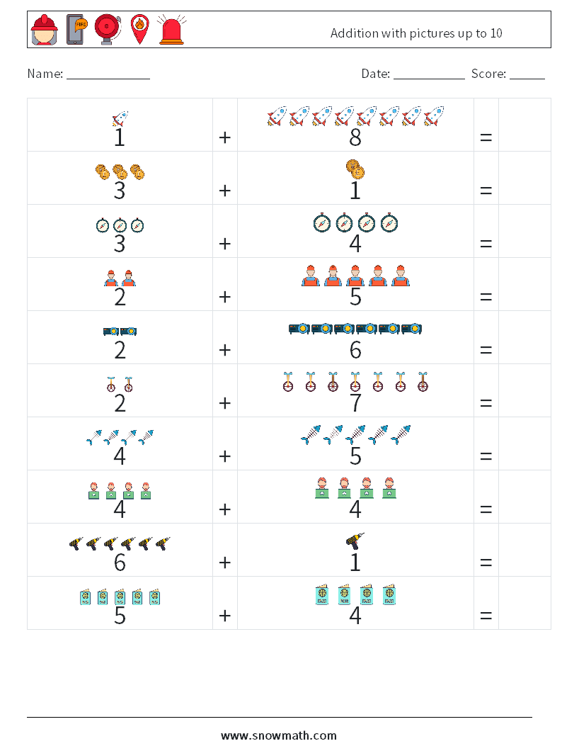 Addition with pictures up to 10 Maths Worksheets 16