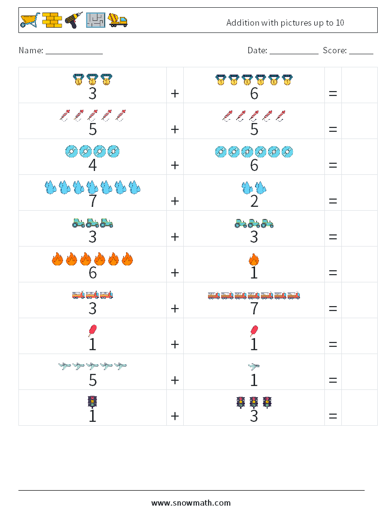 Addition with pictures up to 10 Maths Worksheets 2