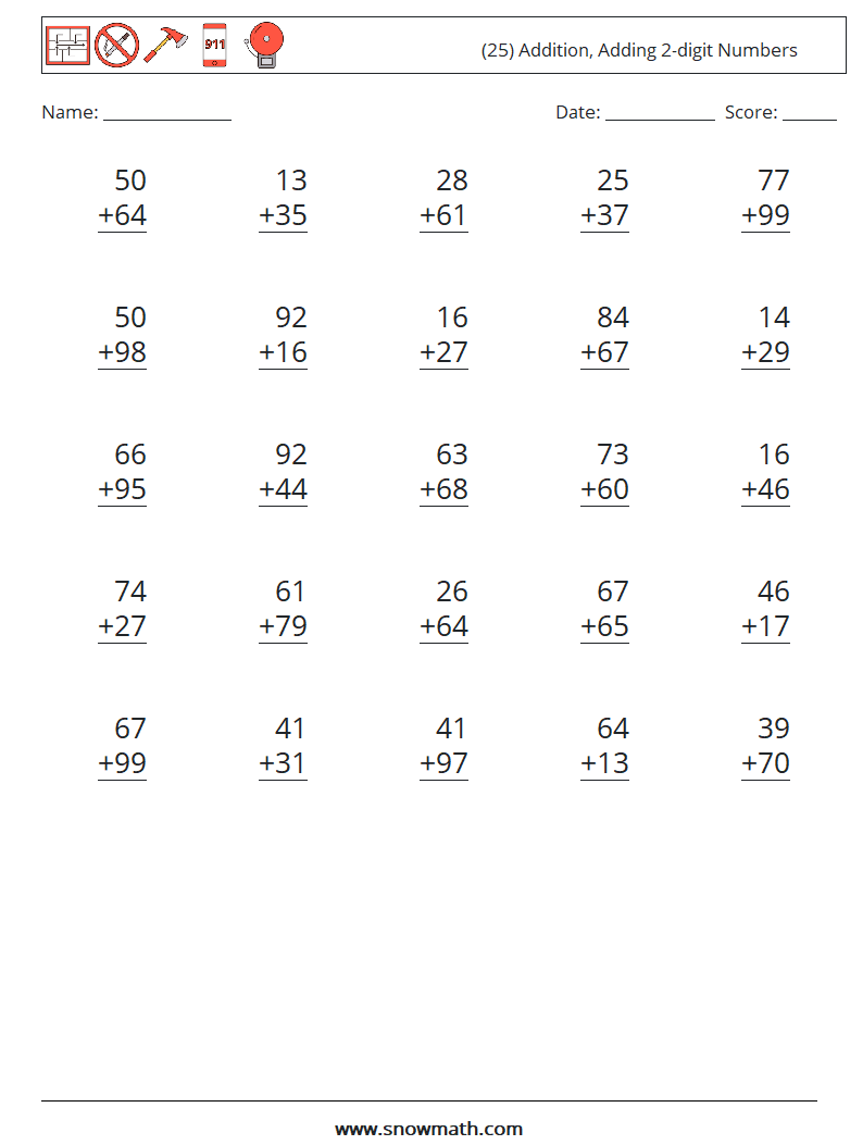 (25) Addition, Adding 2-digit Numbers Maths Worksheets 18
