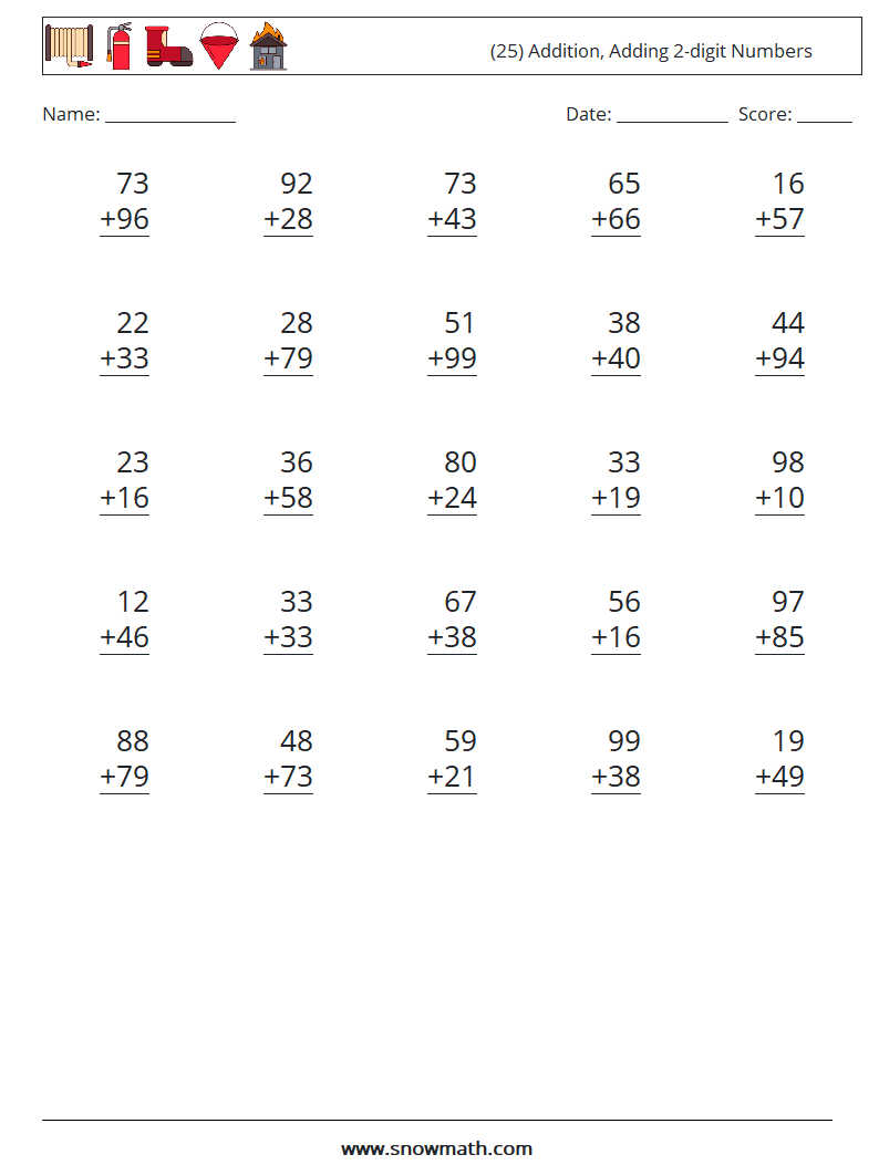 (25) Addition, Adding 2-digit Numbers Maths Worksheets 8