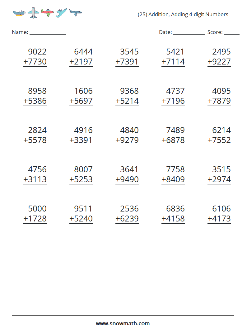 (25) Addition, Adding 4-digit Numbers Maths Worksheets 8