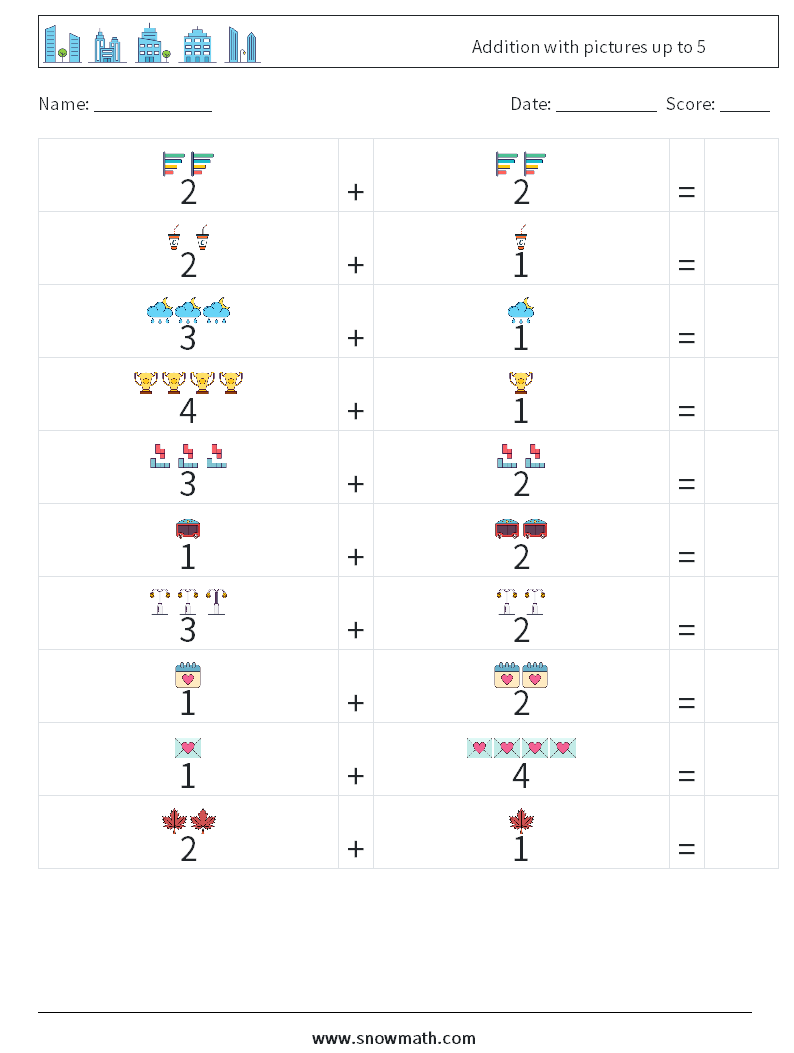 Addition with pictures up to 5 Maths Worksheets 14