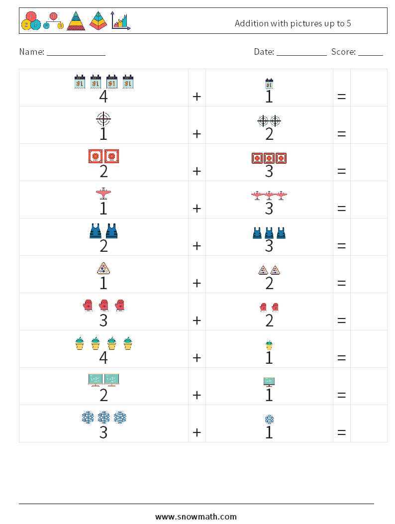 Addition with pictures up to 5 Maths Worksheets 2