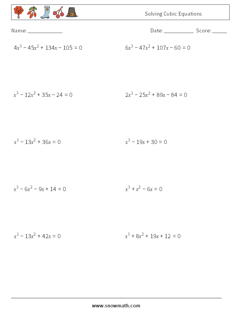 Solving Cubic Equations Maths Worksheets 2