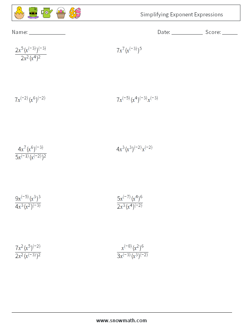  Simplifying Exponent Expressions Maths Worksheets 3