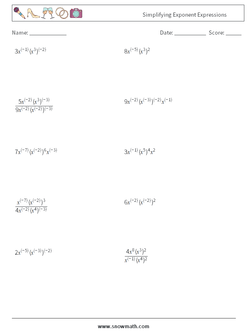  Simplifying Exponent Expressions Maths Worksheets 4