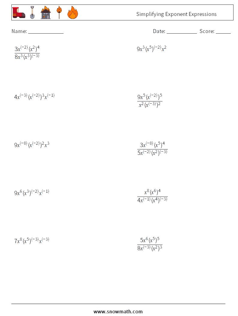  Simplifying Exponent Expressions Maths Worksheets 6