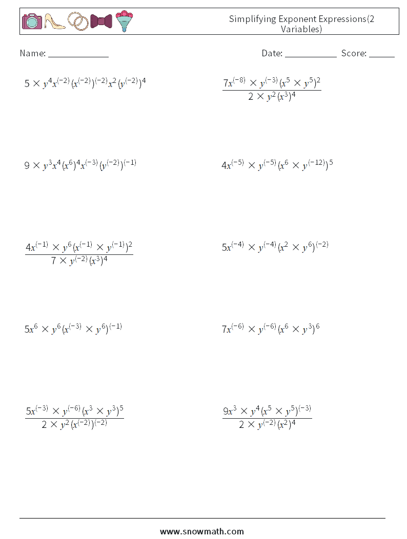  Simplifying Exponent Expressions(2 Variables) Maths Worksheets 4