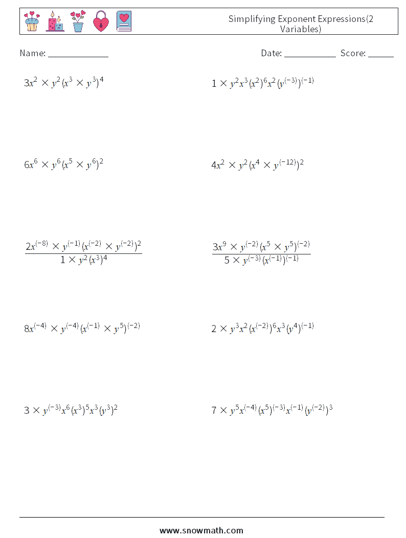  Simplifying Exponent Expressions(2 Variables) Maths Worksheets 5