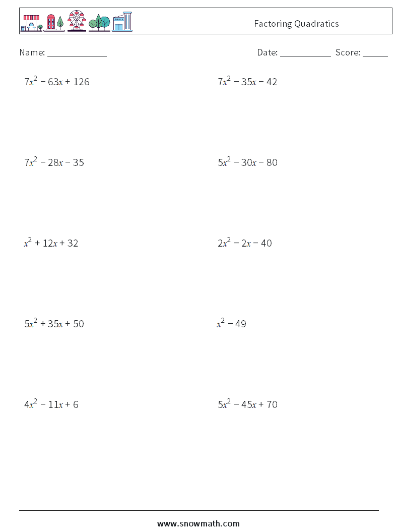 Factoring Quadratics Maths Worksheets 2