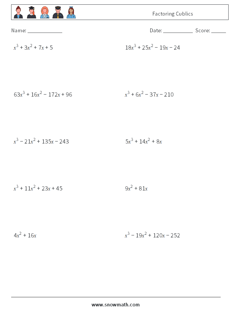 Factoring Cublics Maths Worksheets 1