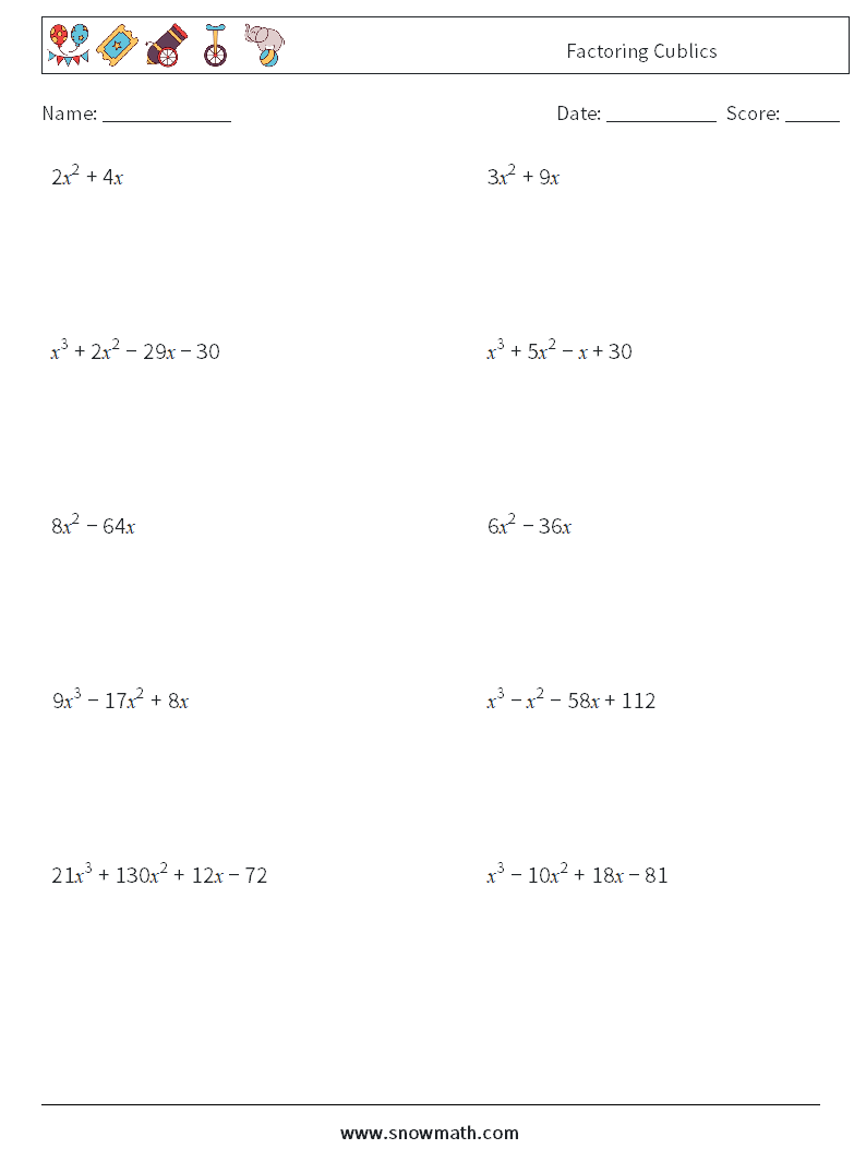 Factoring Cublics Maths Worksheets 5