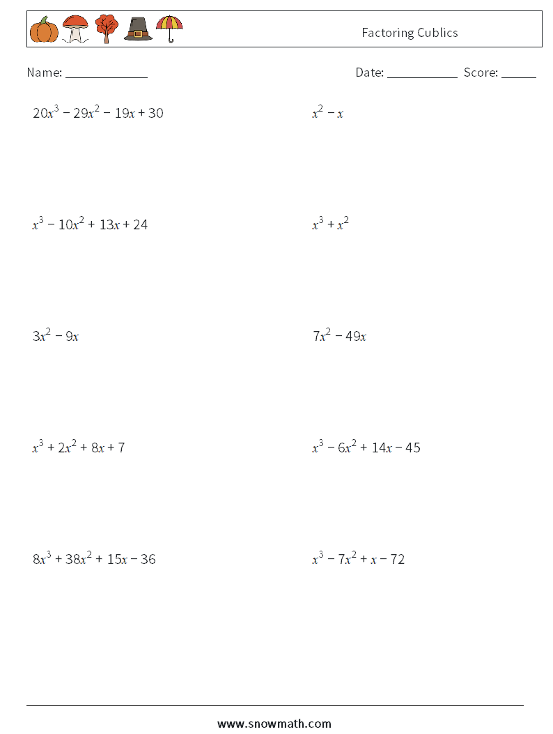 Factoring Cublics Maths Worksheets 8