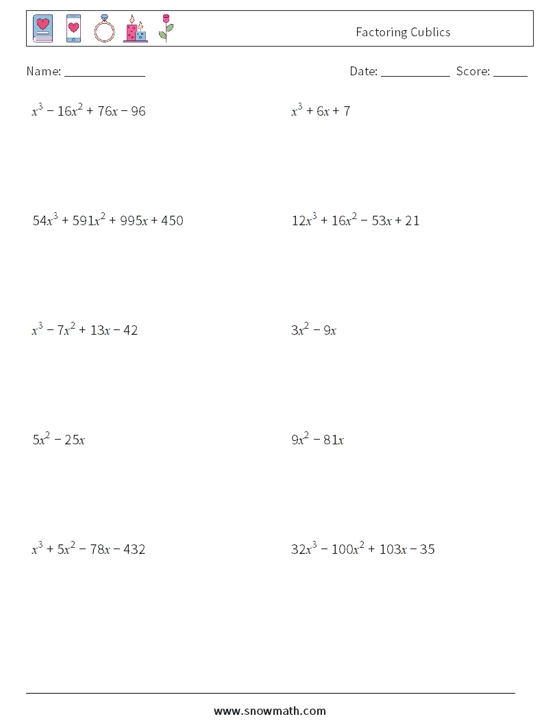 Factoring Cublics Maths Worksheets 9