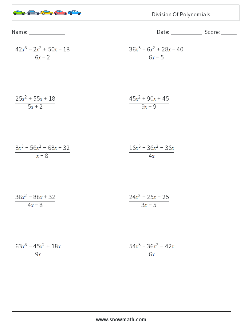 Division Of Polynomials Maths Worksheets 4