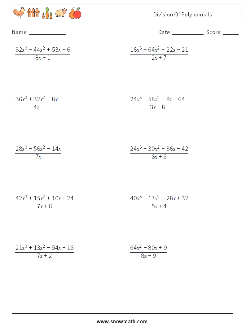 Division Of Polynomials Maths Worksheets 6