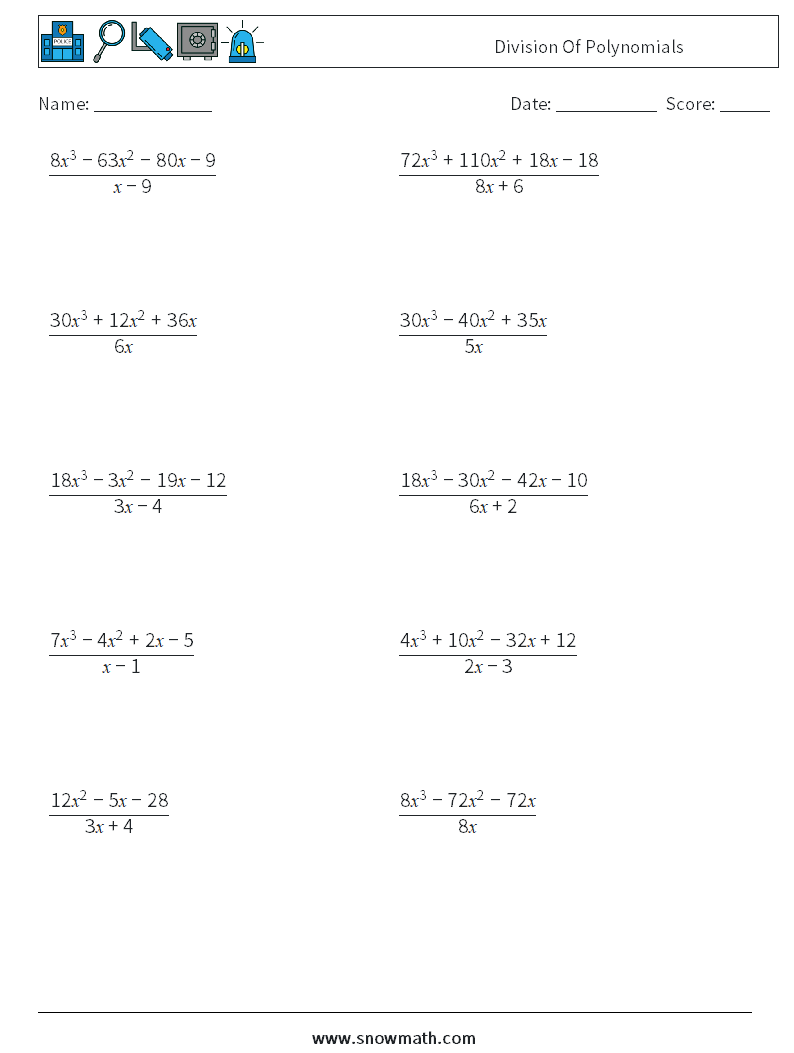 Division Of Polynomials Maths Worksheets 7