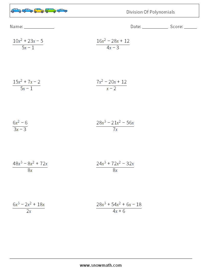 Division Of Polynomials Maths Worksheets 9