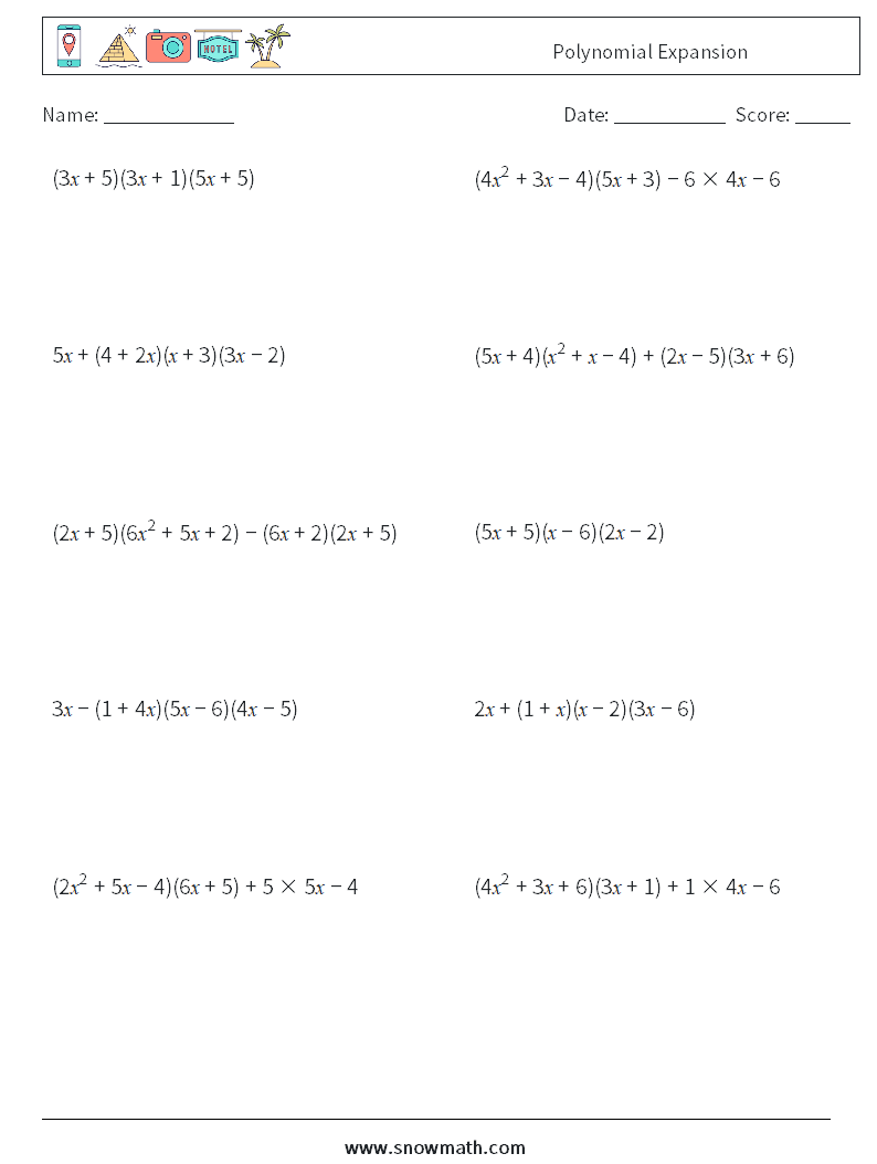 Polynomial Expansion Maths Worksheets 1