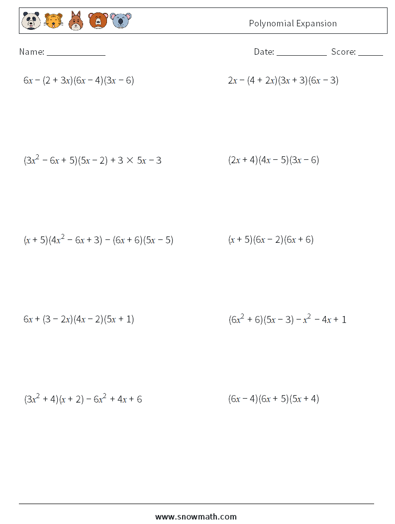 Polynomial Expansion Maths Worksheets 4