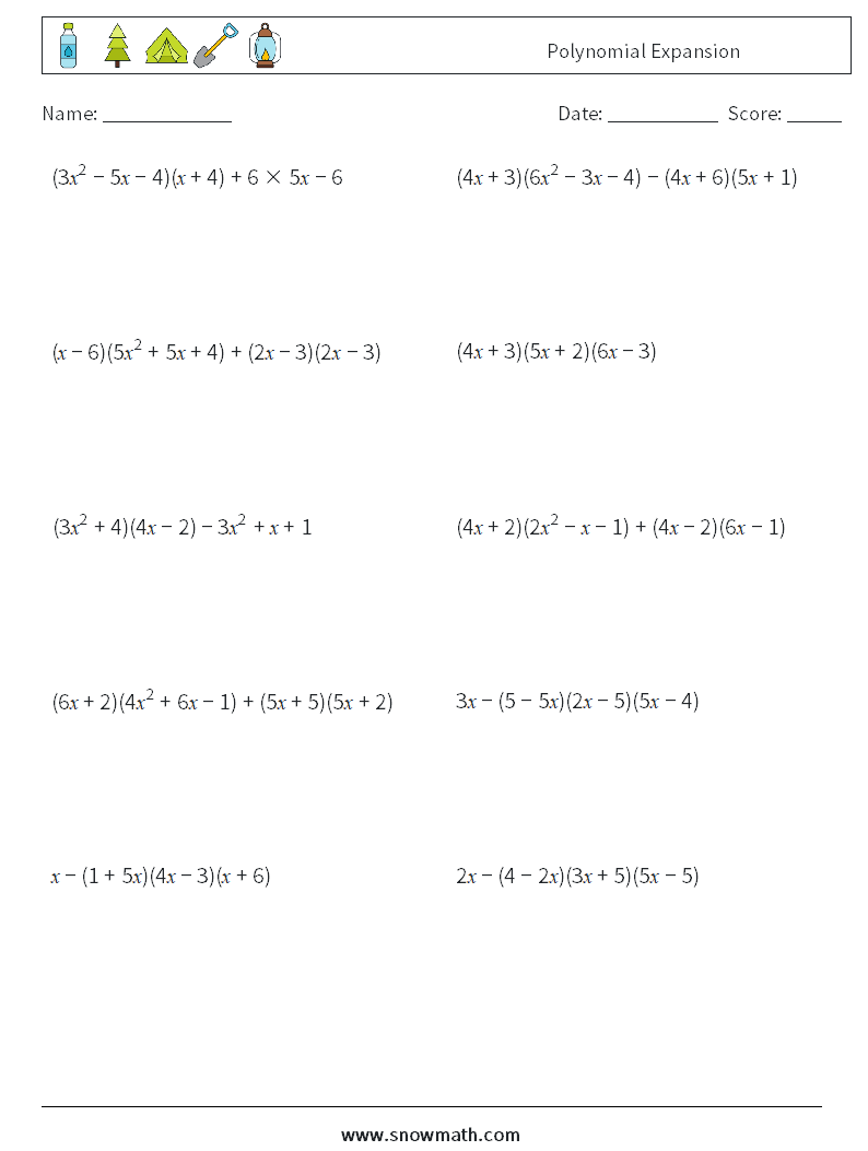 Polynomial Expansion Maths Worksheets 5