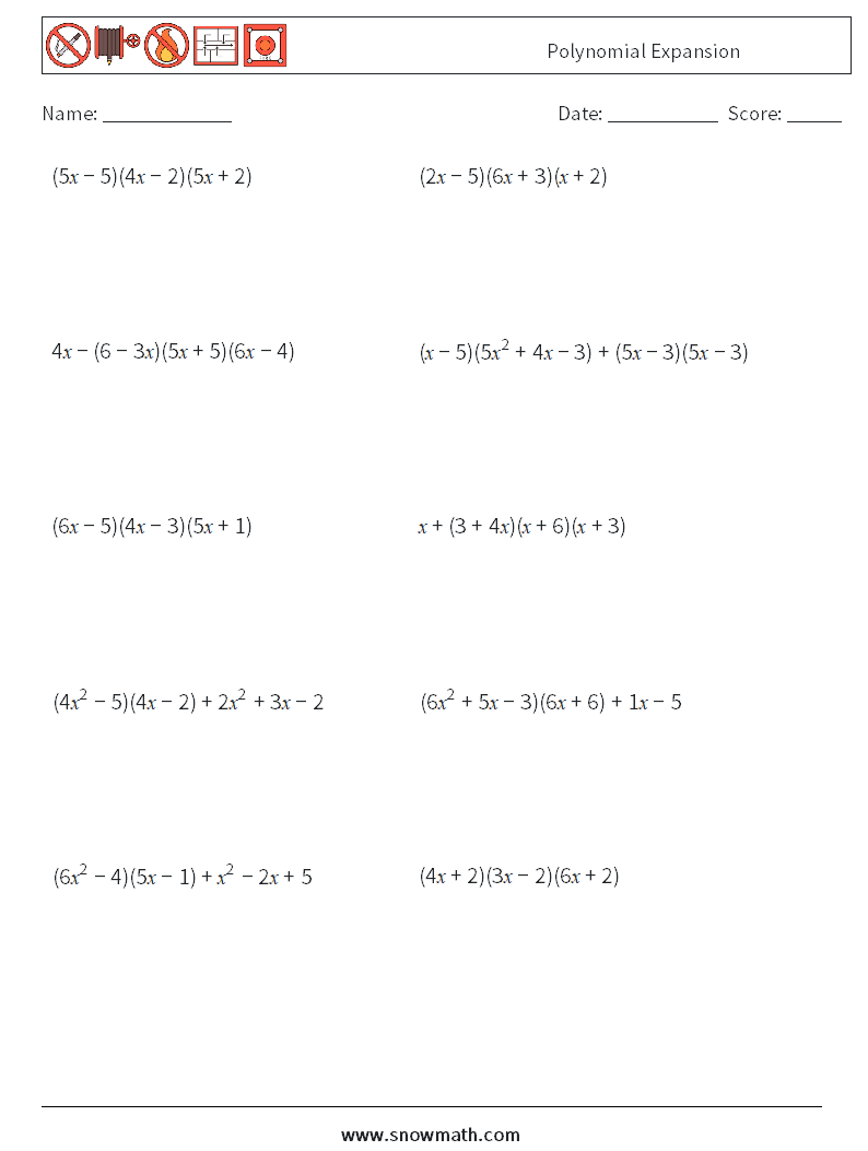 Polynomial Expansion Maths Worksheets 6