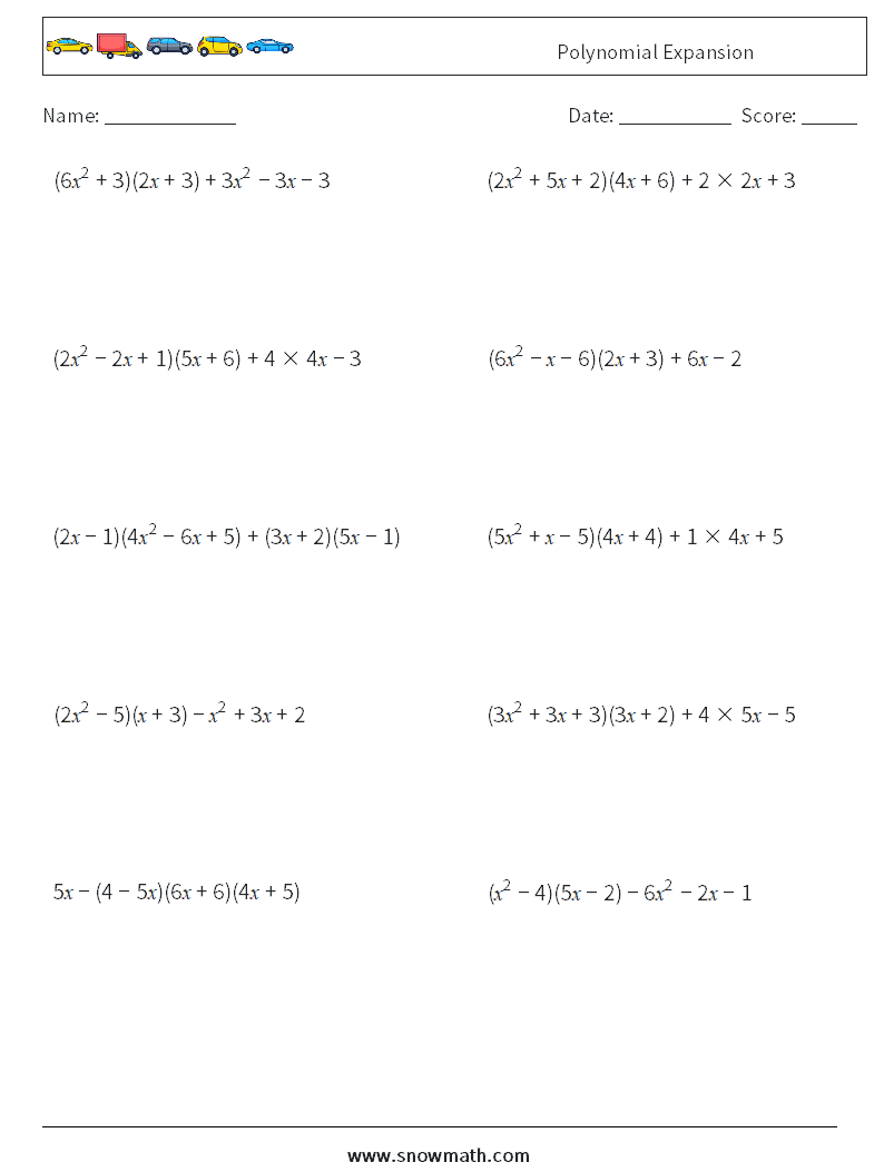 Polynomial Expansion Maths Worksheets 8