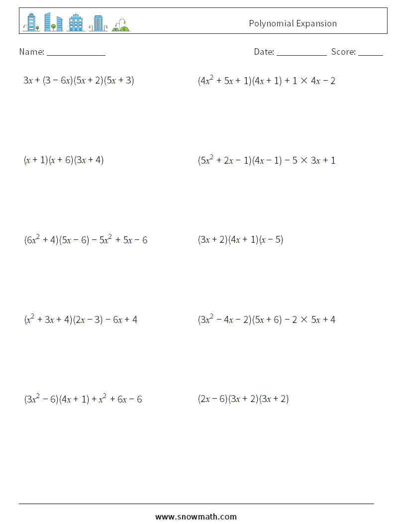 Polynomial Expansion Maths Worksheets 9