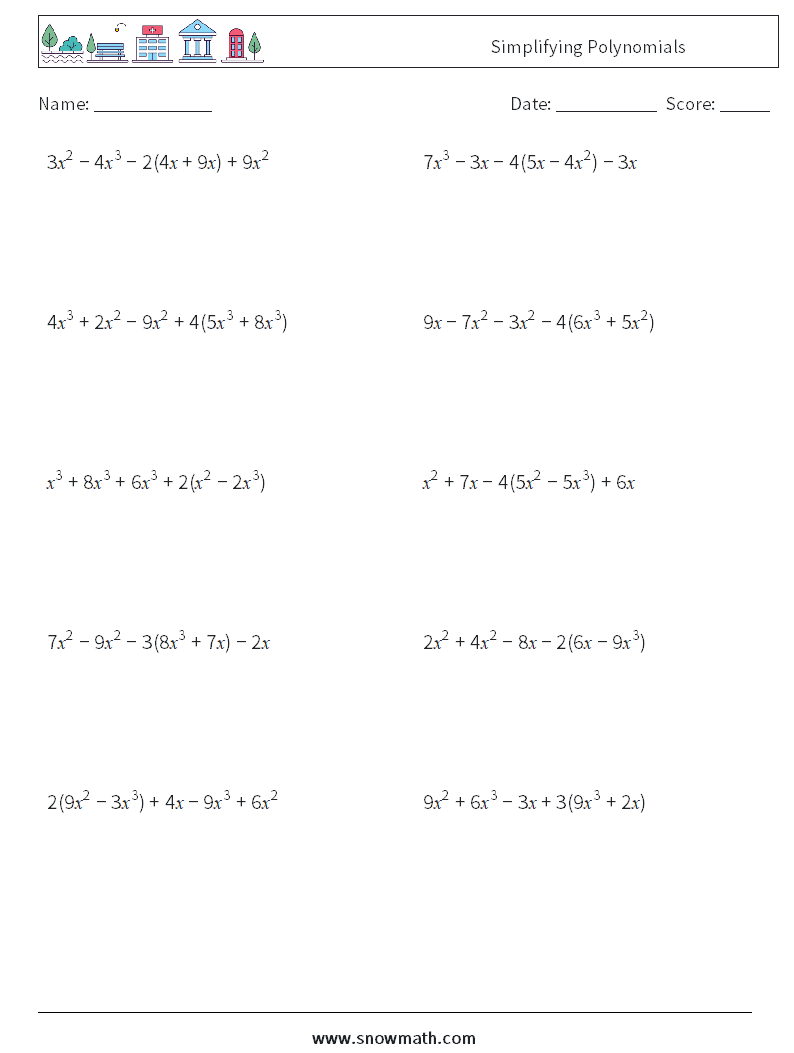 Simplifying Polynomials Maths Worksheets 4