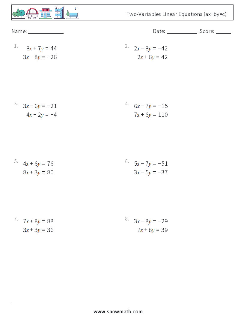 Two-Variables Linear Equations (ax+by=c) Maths Worksheets 16