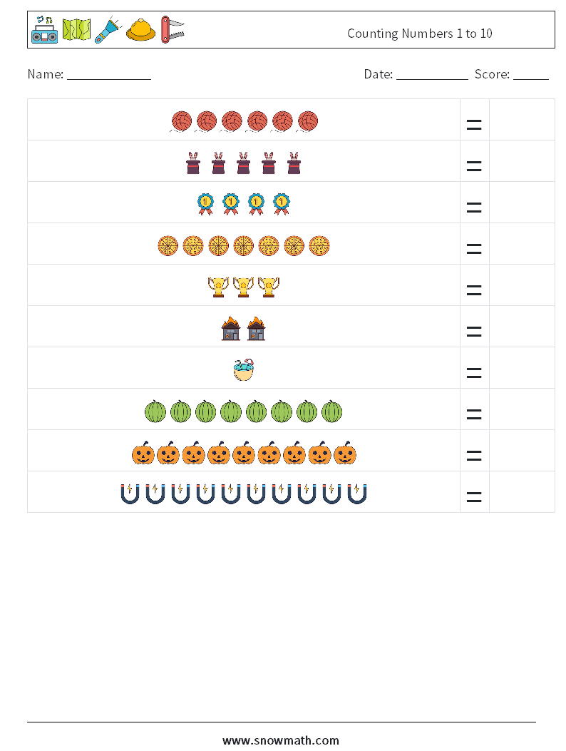 Counting Numbers 1 to 10 Maths Worksheets 14