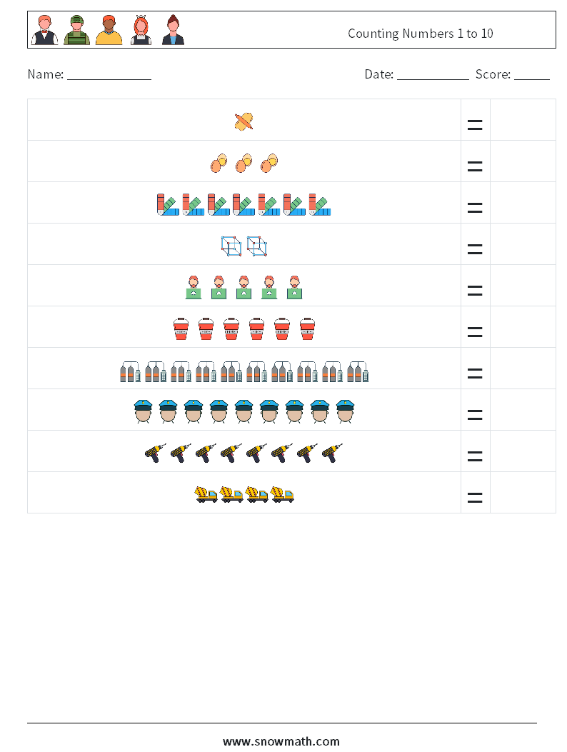Counting Numbers 1 to 10 Maths Worksheets 15