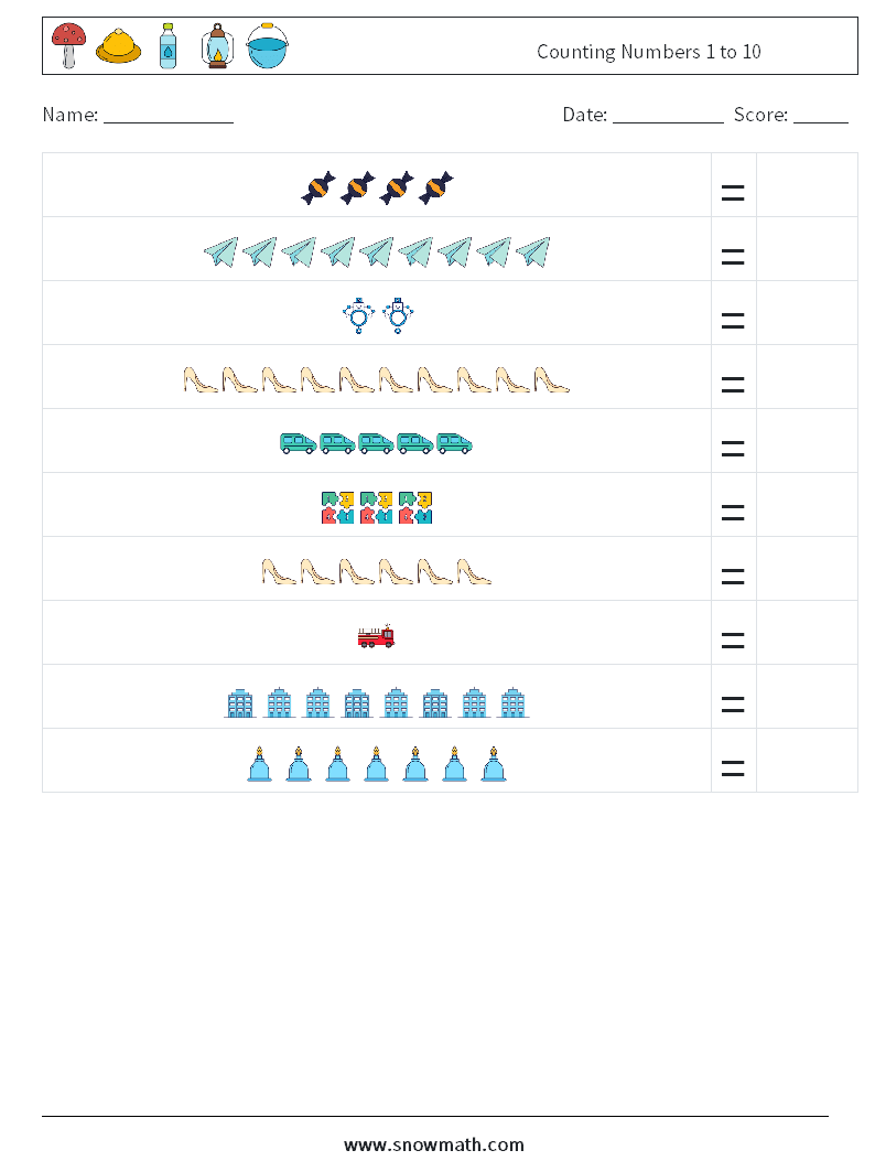 Counting Numbers 1 to 10 Maths Worksheets 16