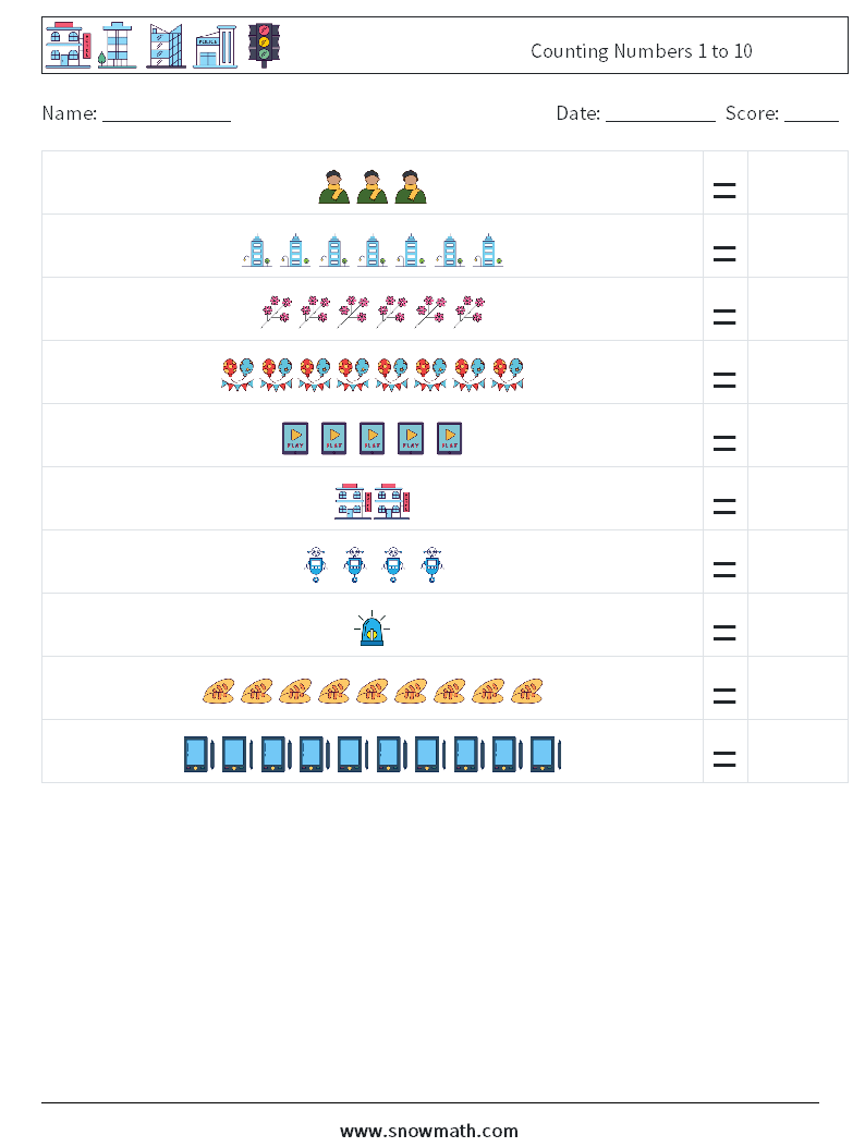 Counting Numbers 1 to 10 Maths Worksheets 17