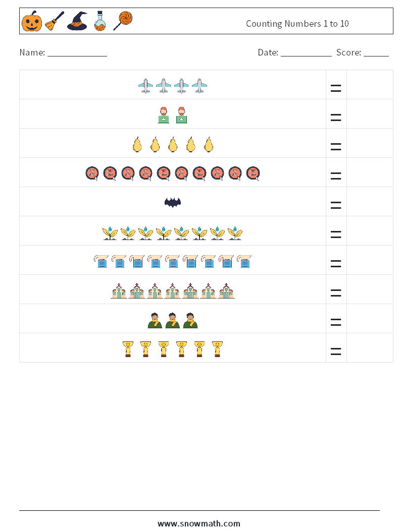 Counting Numbers 1 to 10 Maths Worksheets 4