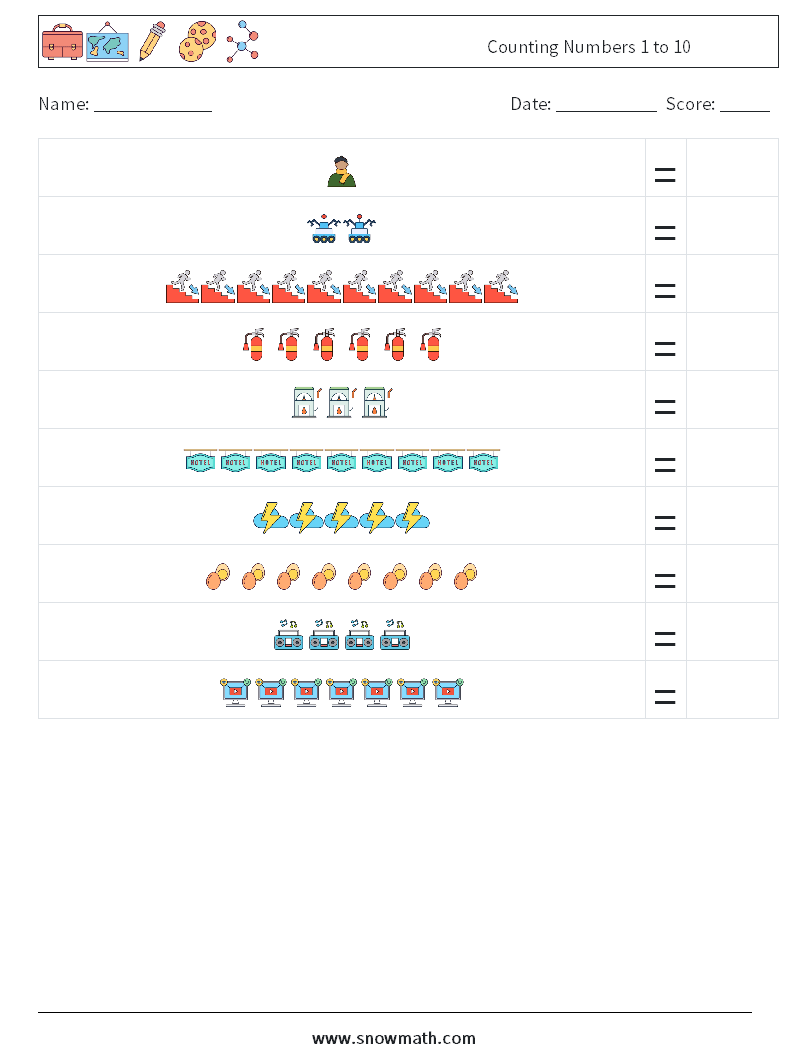 Counting Numbers 1 to 10 Maths Worksheets 5