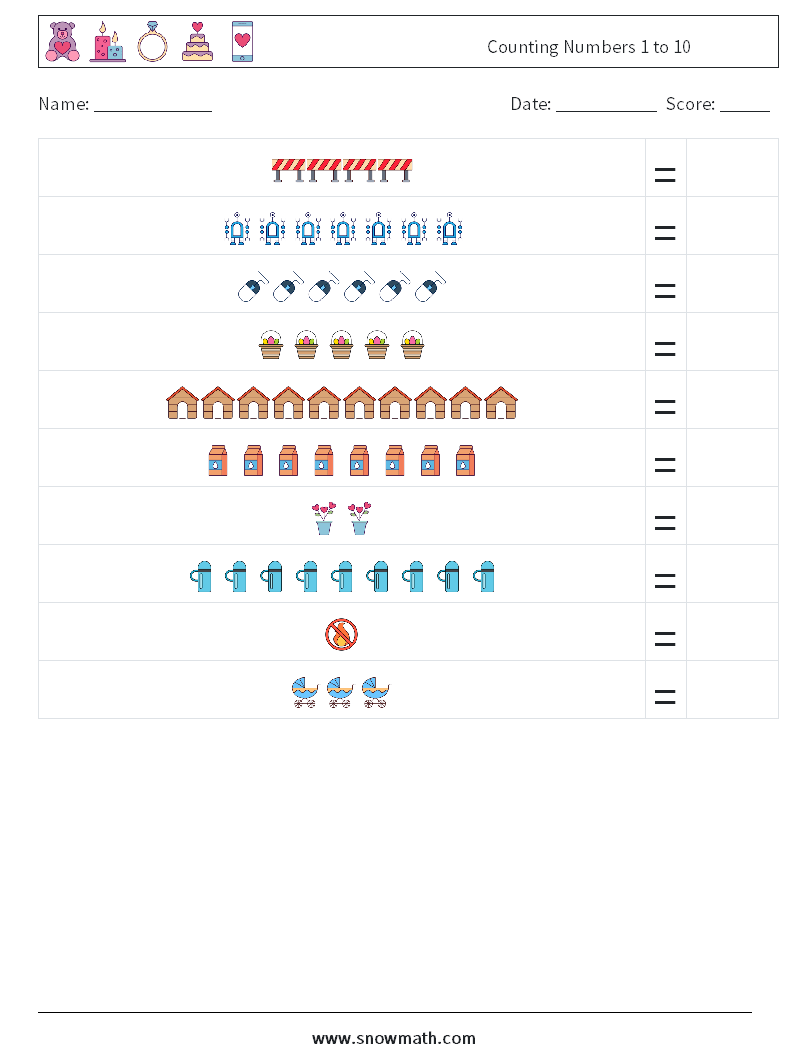 Counting Numbers 1 to 10 Maths Worksheets 6