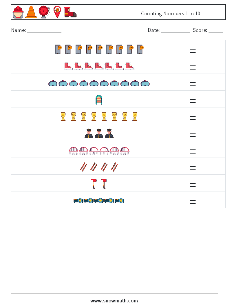 Counting Numbers 1 to 10 Maths Worksheets 9