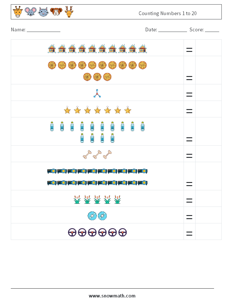 Counting Numbers 1 to 20 Maths Worksheets 13