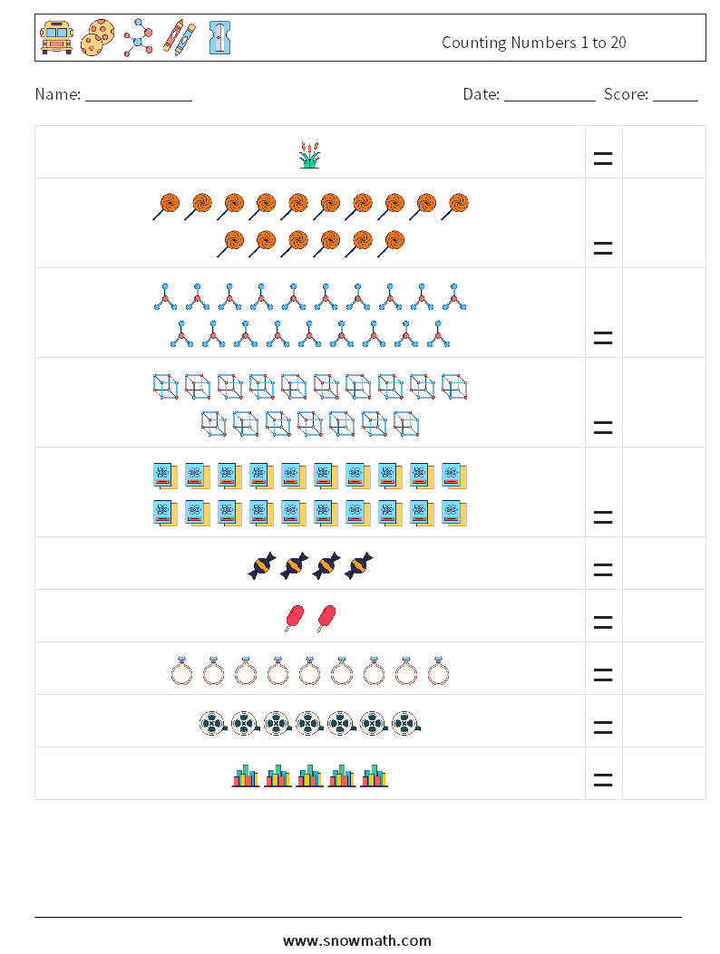 Counting Numbers 1 to 20 Maths Worksheets 17