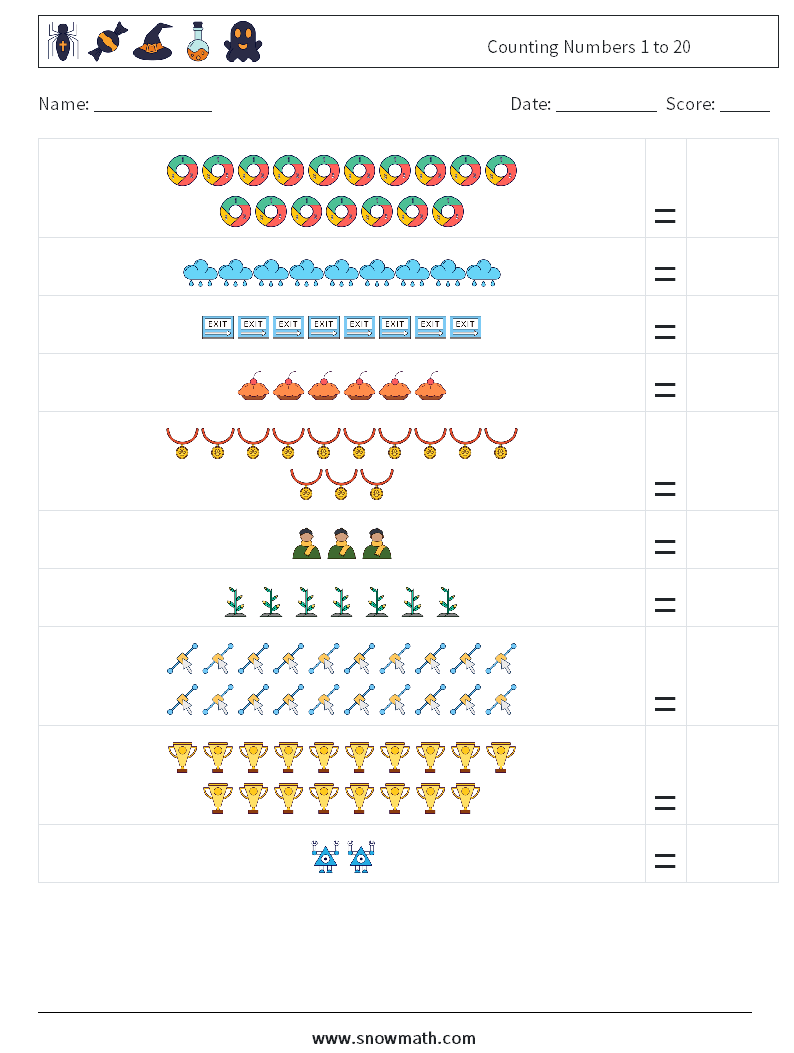 Counting Numbers 1 to 20 Maths Worksheets 6