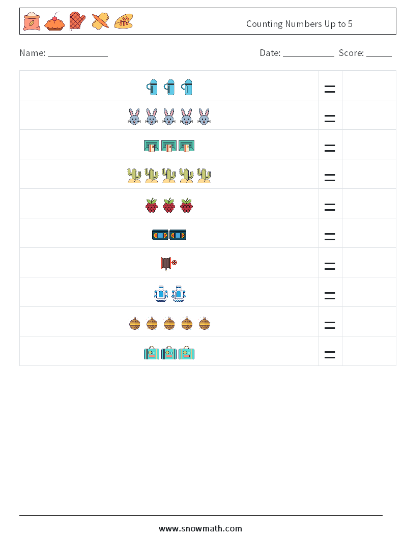 Counting Numbers Up to 5 Maths Worksheets 1