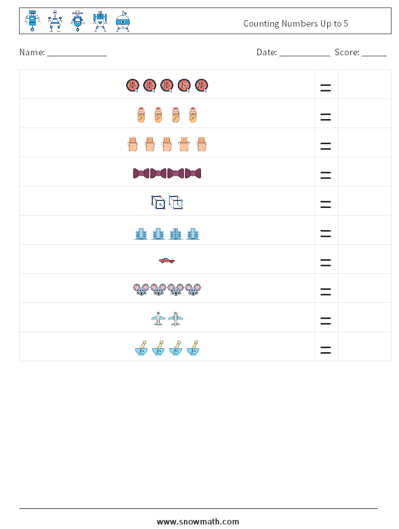 Counting Numbers Up to 5 Maths Worksheets 10