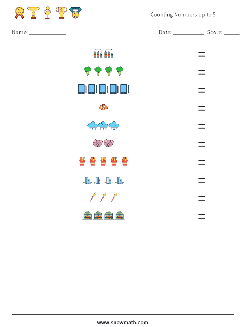 Counting Numbers Up to 5 Maths Worksheets 11