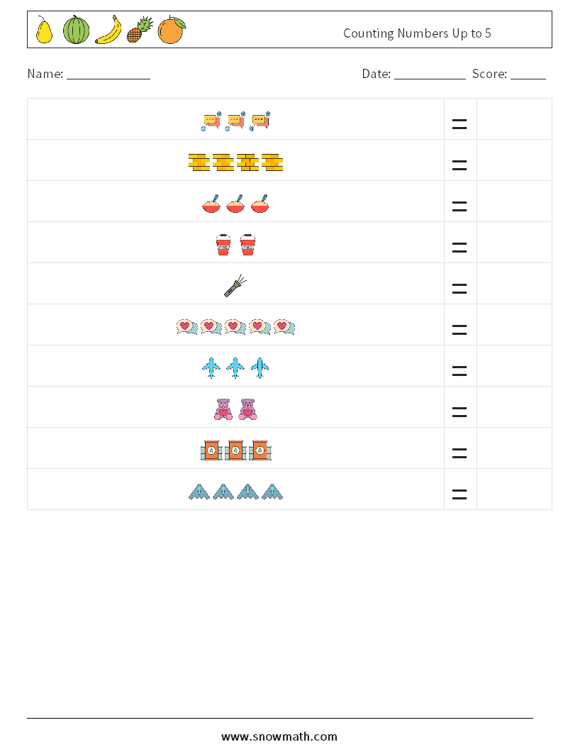 Counting Numbers Up to 5 Maths Worksheets 13