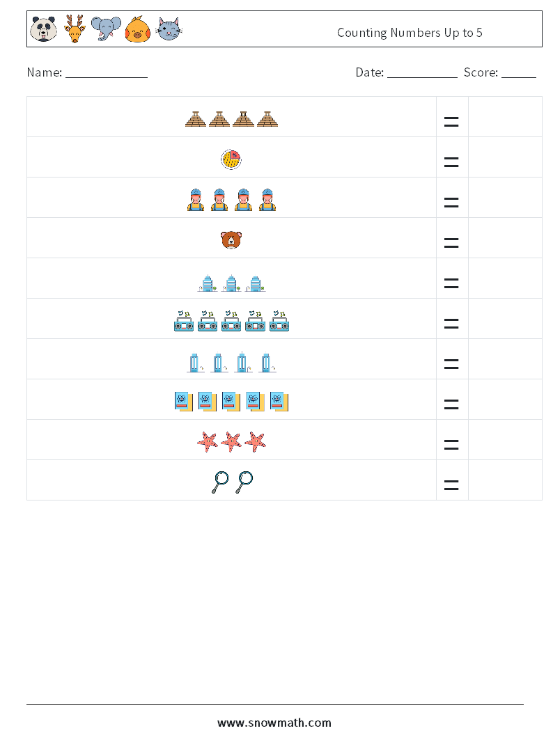 Counting Numbers Up to 5 Maths Worksheets 16