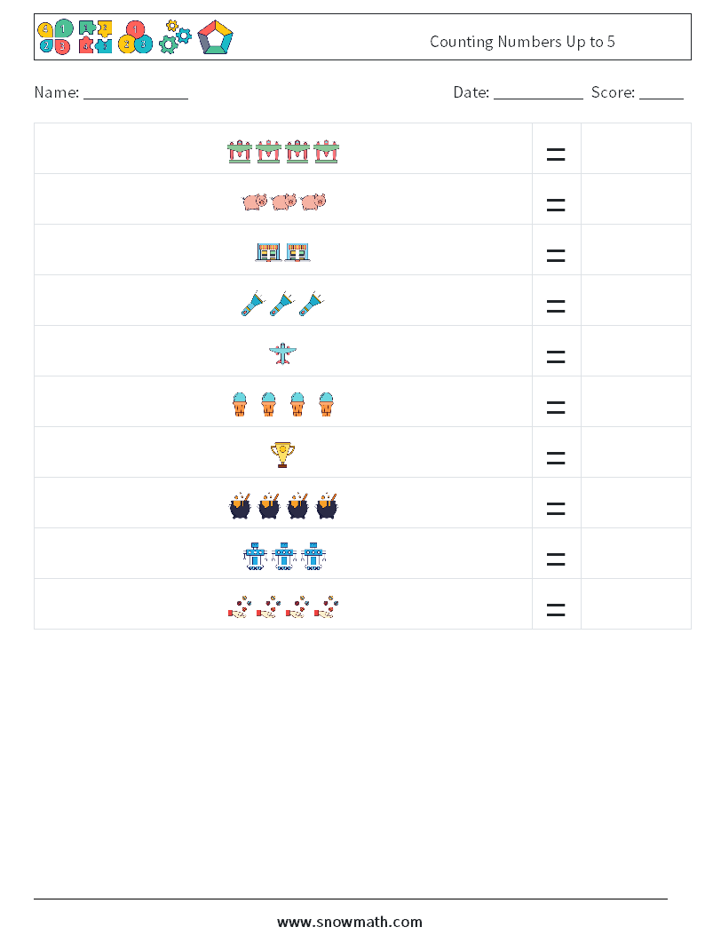 Counting Numbers Up to 5 Maths Worksheets 2